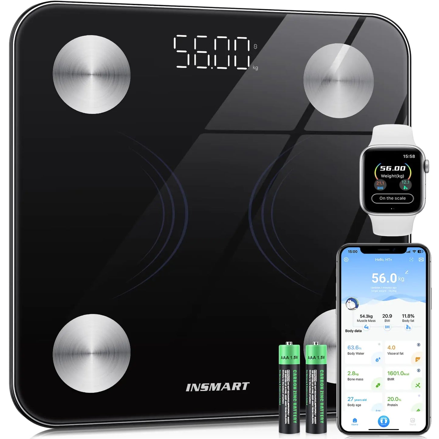 INSMART Smart Scale for Body WeightAccurate Digital Weight Scale and Fat PercentageBluetooth Body Fat Scale with BMI Muscle Mass16 Body CompositionHealth Monitor Analyzer with APP Sync