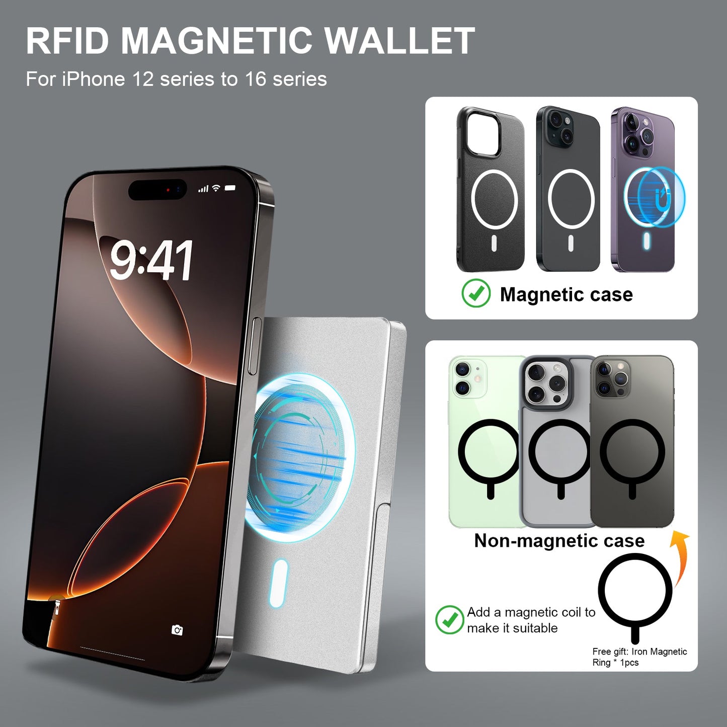Slim Metal RFID-Blocking Wallet – Minimalist Card Holder with MagSafe Stand