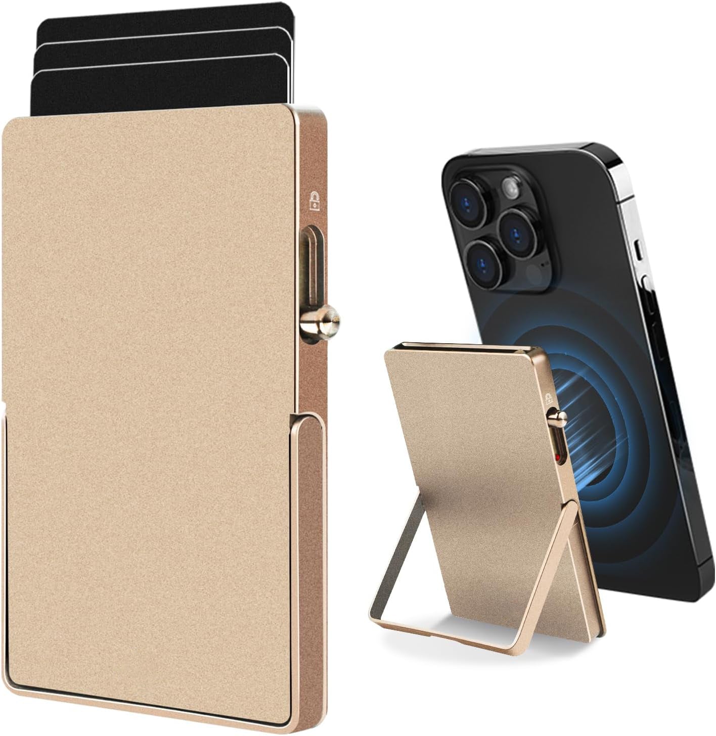 Slim Metal RFID-Blocking Wallet – Minimalist Card Holder with MagSafe Stand