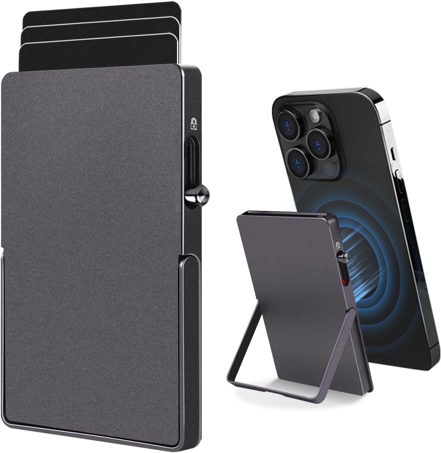 Slim Metal RFID-Blocking Wallet – Minimalist Card Holder with MagSafe Stand